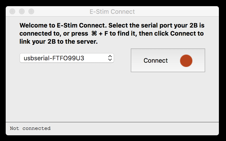 E-Stim Connect Startup Screen