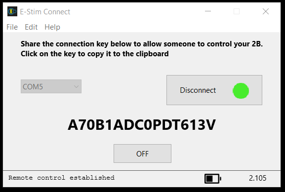 E-Stim Connect connected to Remote